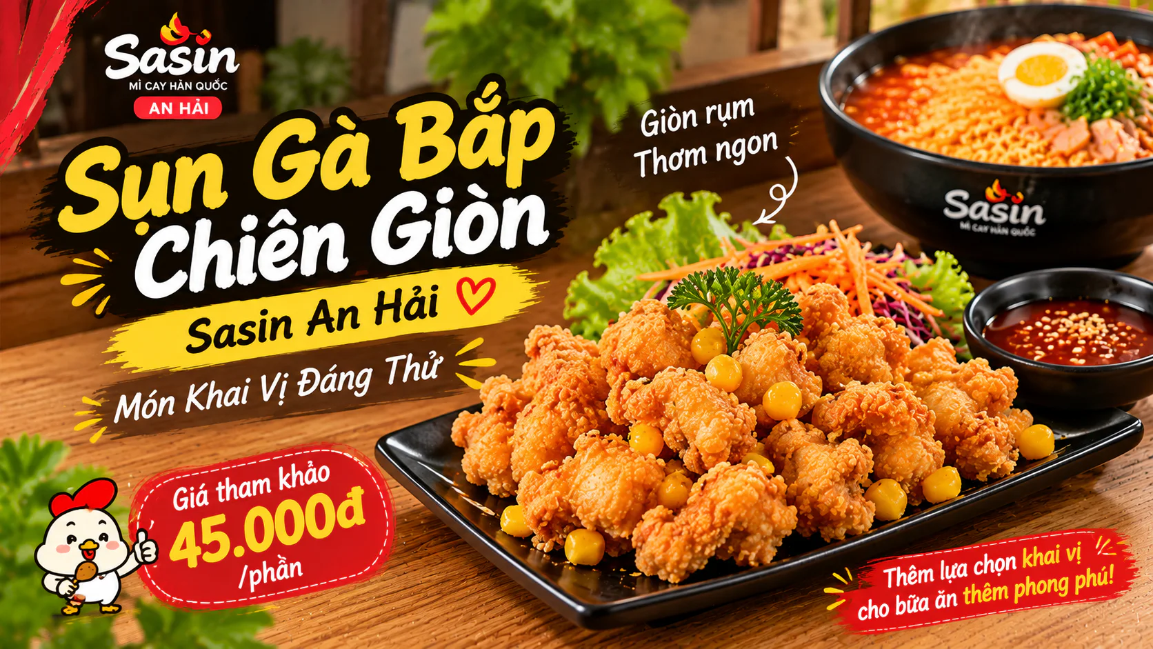 Món Sụn Gà Bắp Chiên Giòn trong menu khai vị tại Mì Cay Sasin An Hải, Đà Nẵng