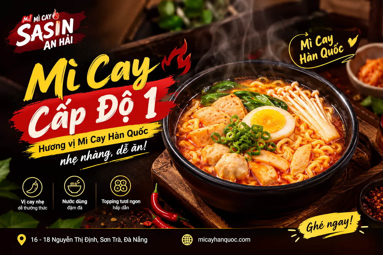 Tô mì cay cấp độ 1 nóng hổi tại Mì Cay Sasin An Hải