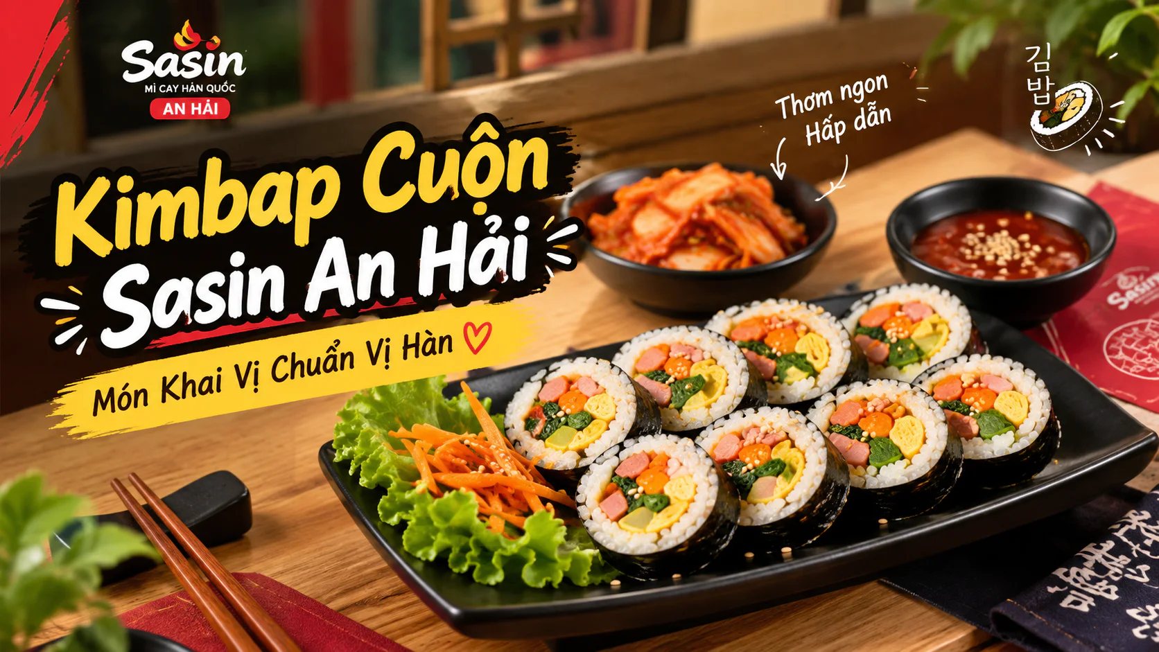 Kimbap cuộn trong danh mục món khai vị tại Mì Cay Sasin An Hải, Đà Nẵng