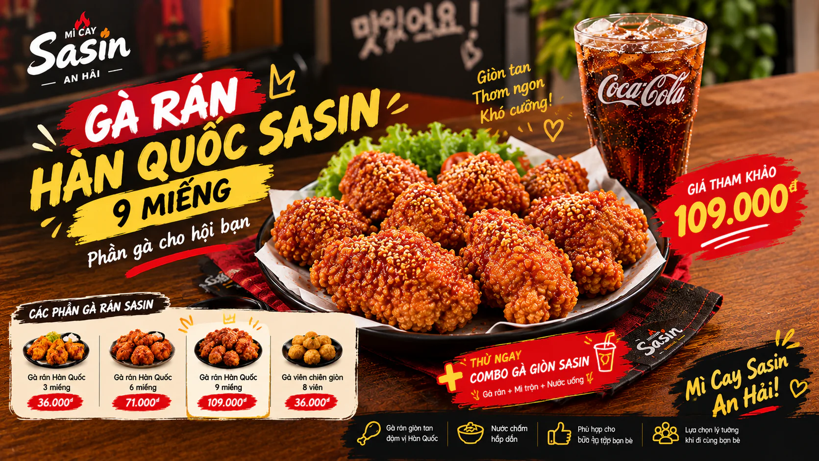 Gà rán Sasin 9 miếng tại Mì Cay Sasin An Hải Đà Nẵng