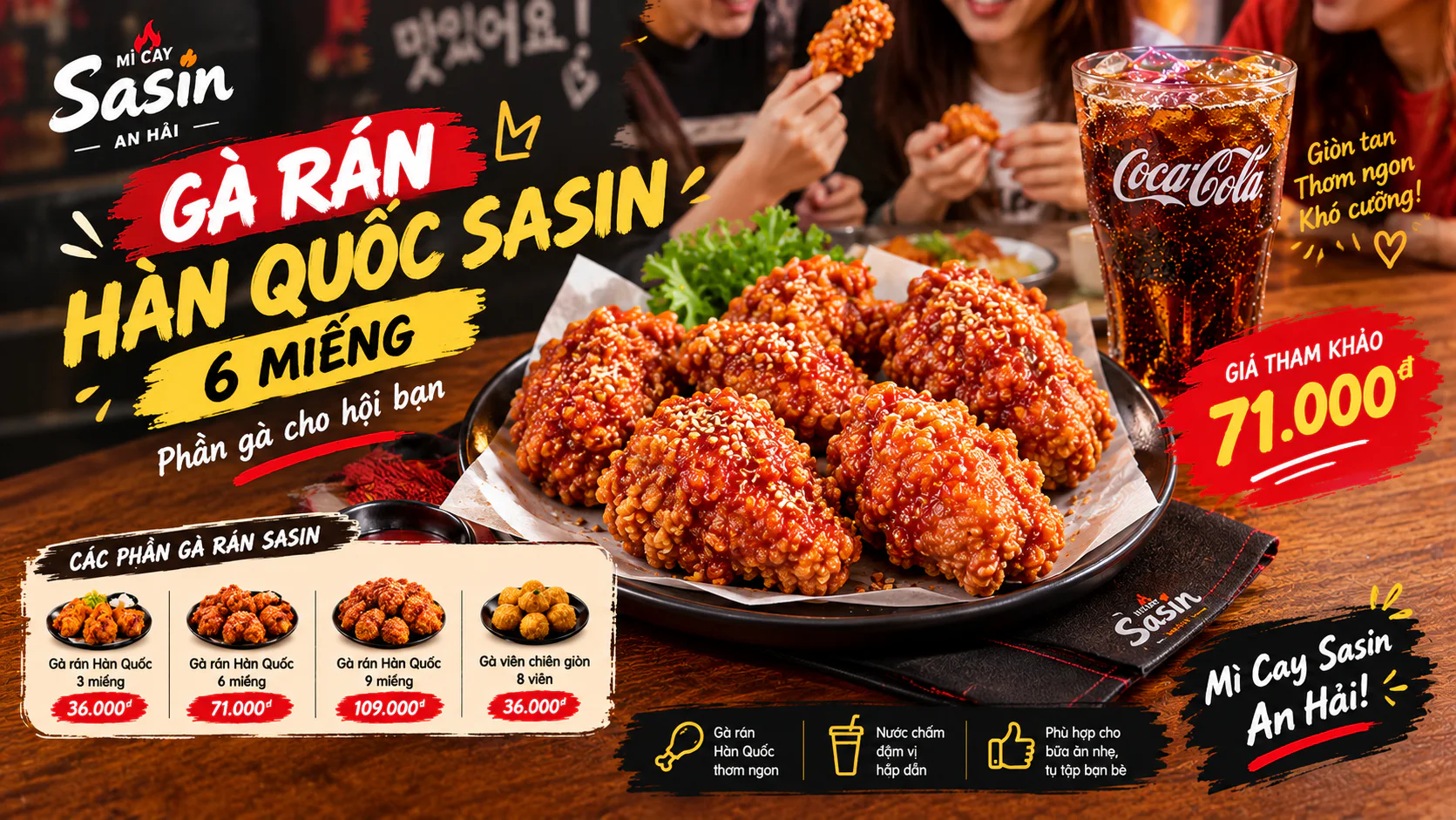 Gà rán Sasin 6 miếng tại Mì Cay Sasin An Hải Đà Nẵng