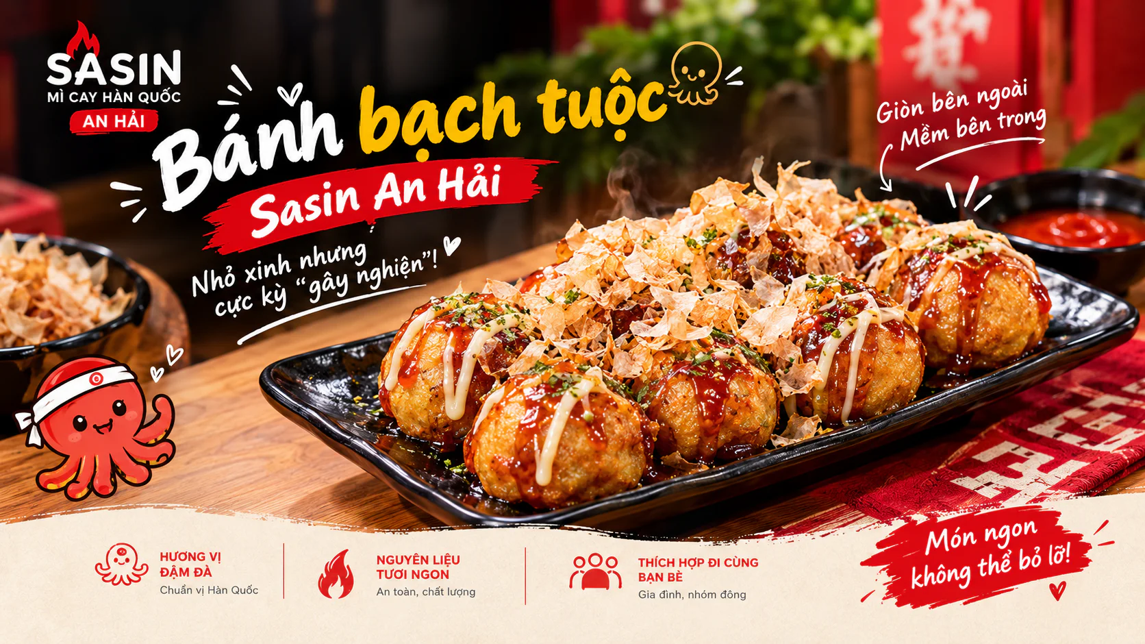 Bánh bạch tuộc trong danh mục khai vị tại Mì Cay Sasin An Hải, Đà Nẵng